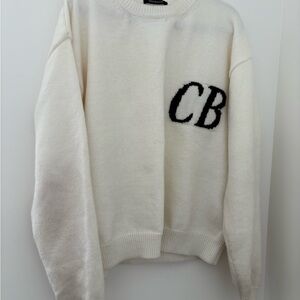 Buxton White Crewneck Sweater with Black Initials